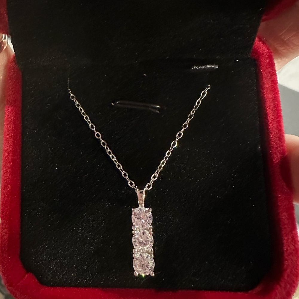 Gorgeous Moissanite “past present future” 3 stone necklace in sterling silver.